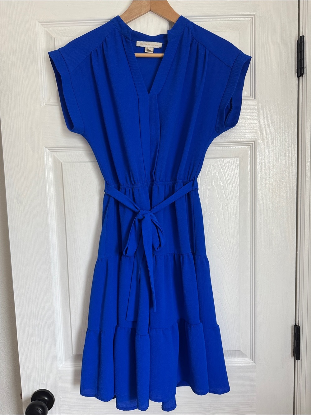 Monteau Cobalt Blue Tie-Waist Tiered Midi Dress